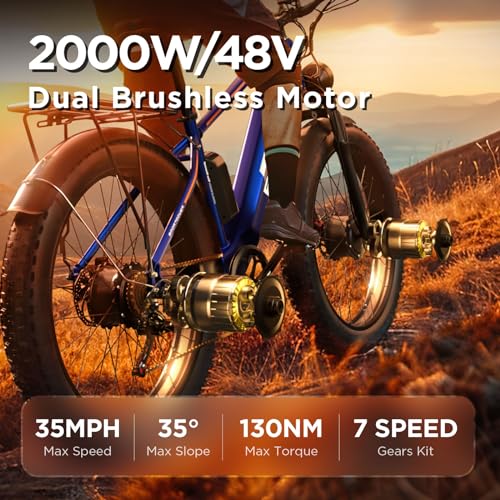 EDIKANI Electric Bike for Adult, 1500W/2000W 35MPH Dual Motors Ebike for Men, 18Ah/19.2Ah 48V Built-in Battery E Bike