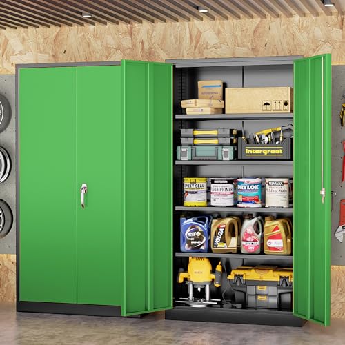 INTERGREAT Metal Storage Cabinets 72” Black Garage Steel Storage Cabinet with Doors and Shelves, Metal Tool Cabinet