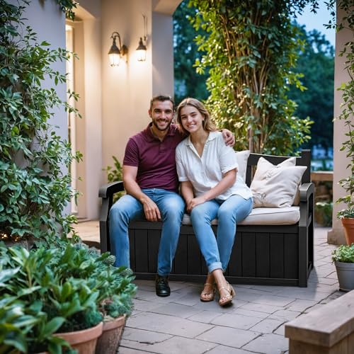 Devoko 80 Gallon Storage Bench Deck Box Lockable for Patio Furniture, Garden Decor and Outdoor Seating for Cushions
