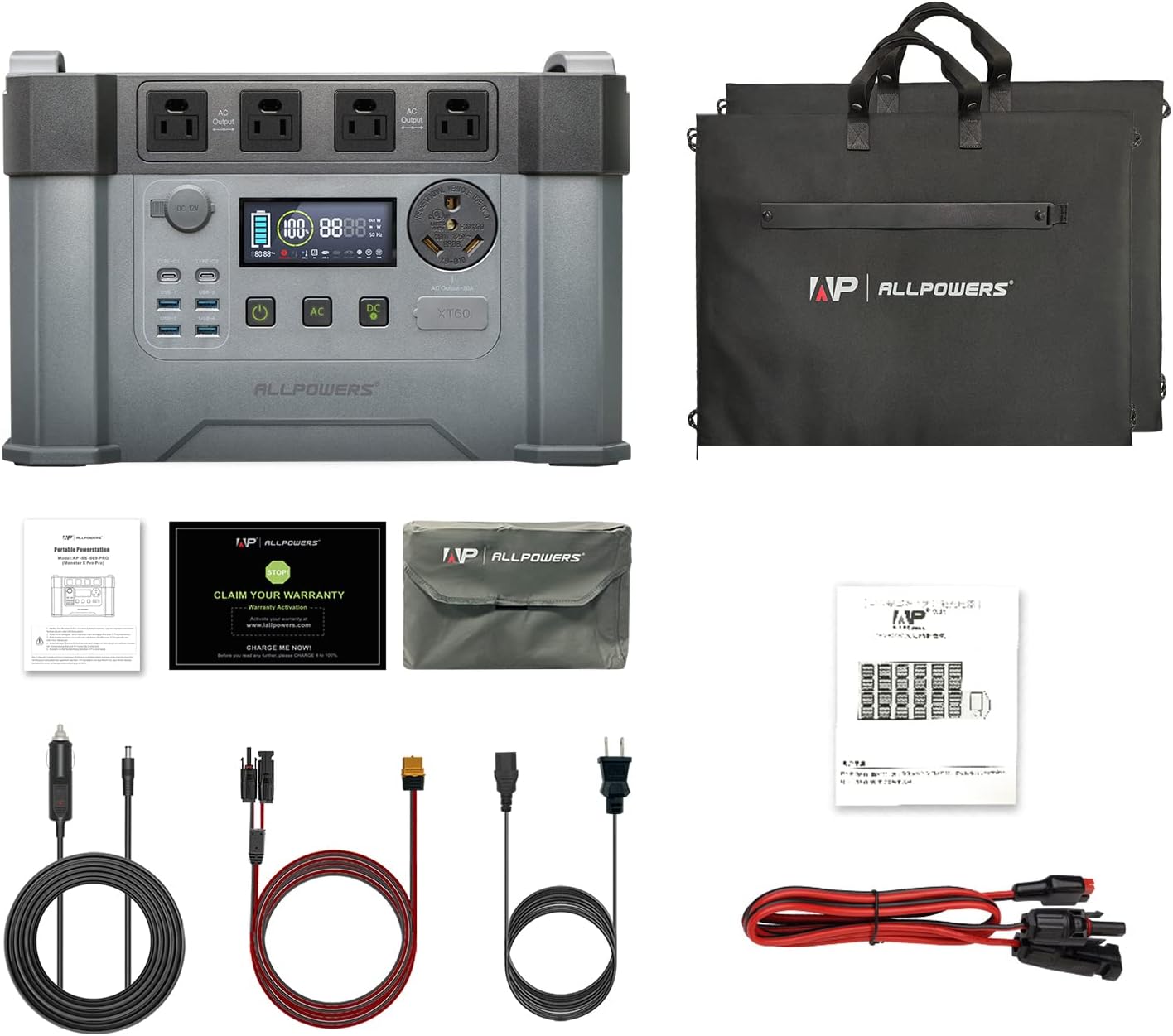 ALLPOWERS Monster X Pro Solar Generator with Panels Included 2400W MPPT Portable Power Station with 2pcs Foldable Solar Panel 28.5V 100W