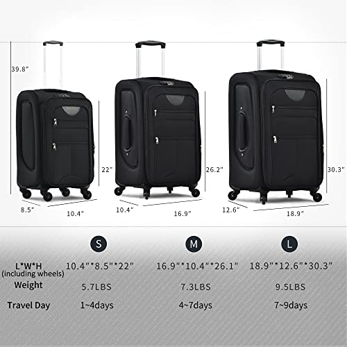 Merax Suitcase Set Softside 3-Piece Expandable Luggage with TSA Lock Spinner Wheels Lightweight Upright Luggage with Travel Bag(22/26/30 IN