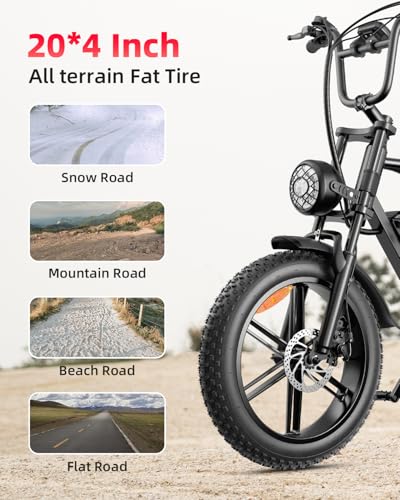 V9-G60 Peak 1500W Ebike, 48V 20Ah(960WH) Removable Battery, 72Miles &32MPH,20" Fat Tire Dirt Bike,7 Speed Gears,Dual Shock Absorber