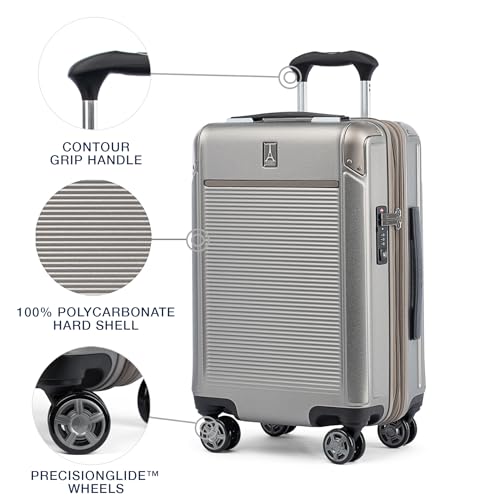 Travelpro Platinum Elite Hardside Expandable Carry on Luggage, 8 Wheel Spinner, TSA Lock, Hard Shell Polycarbonate Suitcase, Metallic Sand
