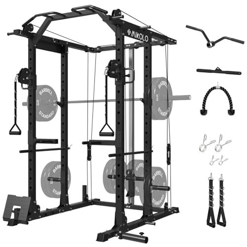 Mikolo Power Cage, Power Rack with Cable Crossover System, 1500LBS Squat Rack with LAT Pull Down System