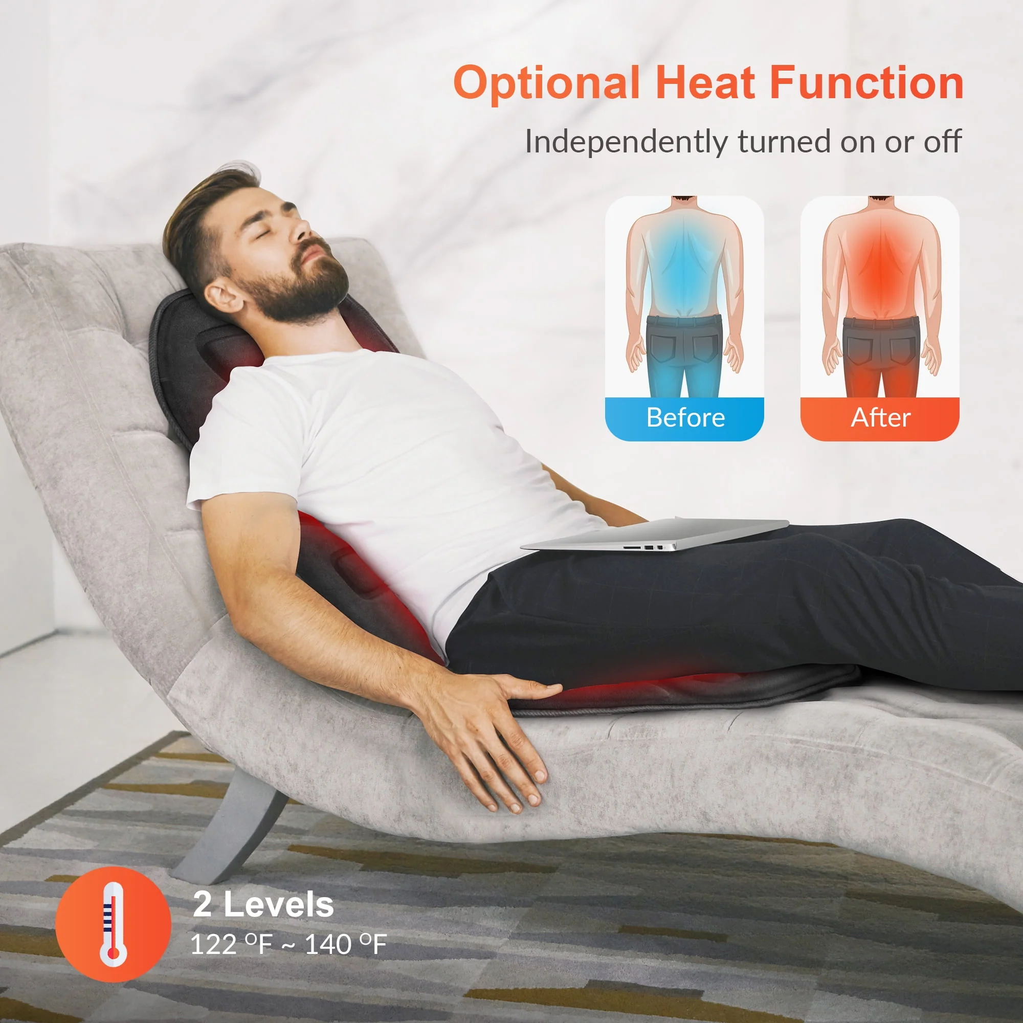 COMFIER Motors Massage Seat Cushion with 3 Level Heating Pad, Back Massager, Black, Gift for Men Women, Home/Car Use