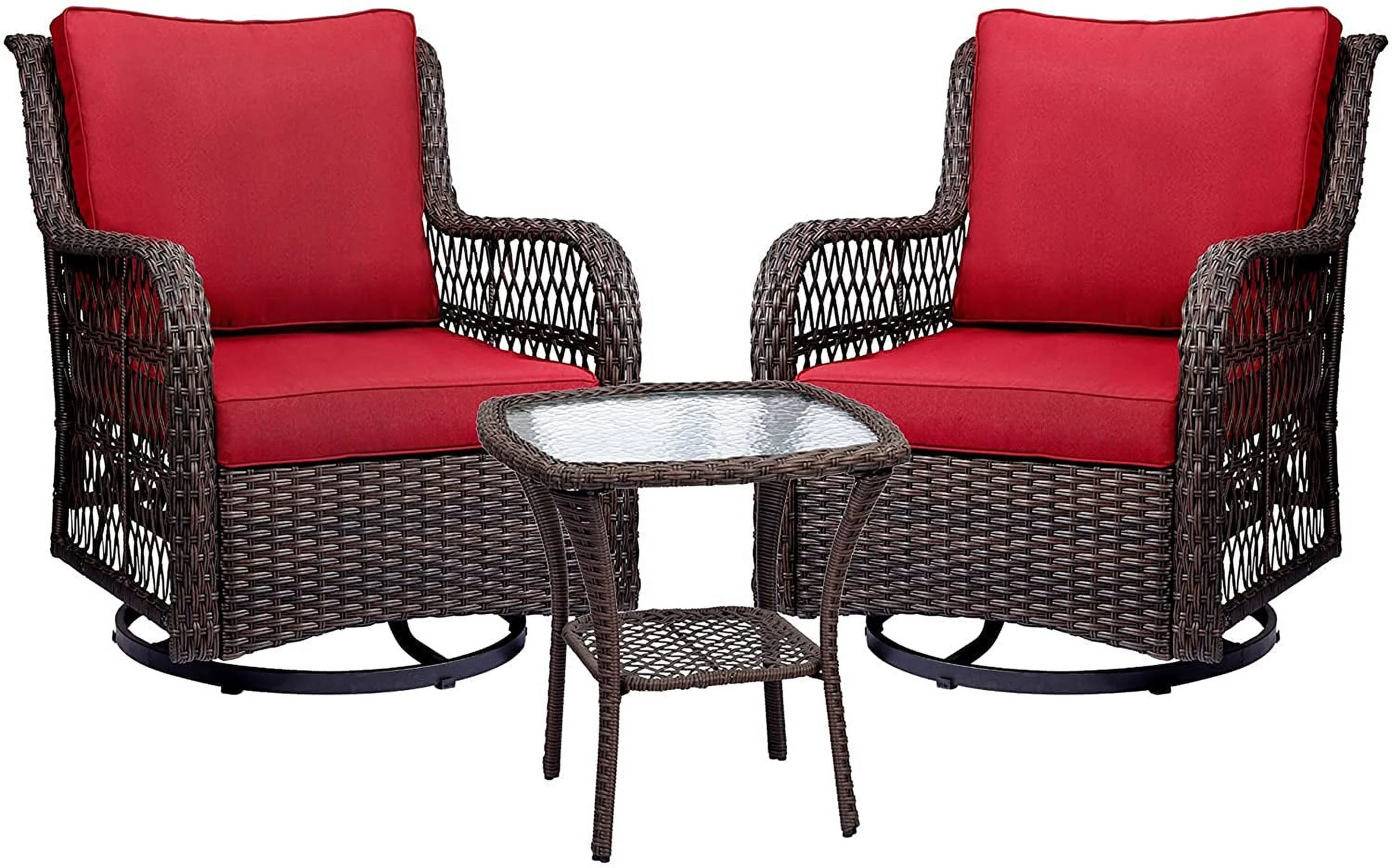 Outdoor Wicker Swivel Rocker Patio Set, 360 Degree Swivel