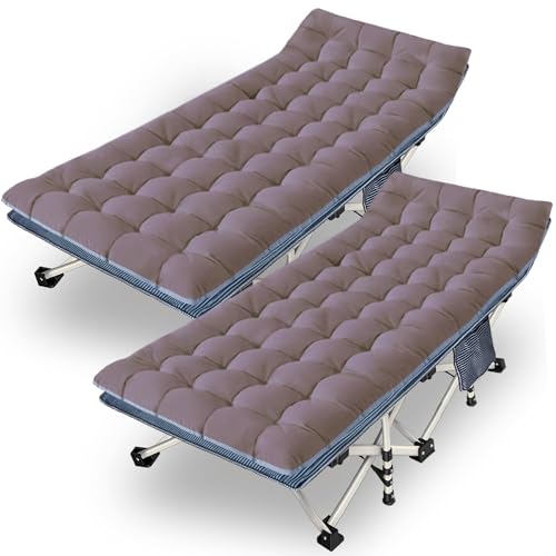 2 Pack Camping Cot with Mattress Comfortable Cot Bed Folding Cot Heavy Duty Cots for Sleeping with Carry Bag for Adults Kids Guest Bed Outdoor Indoor