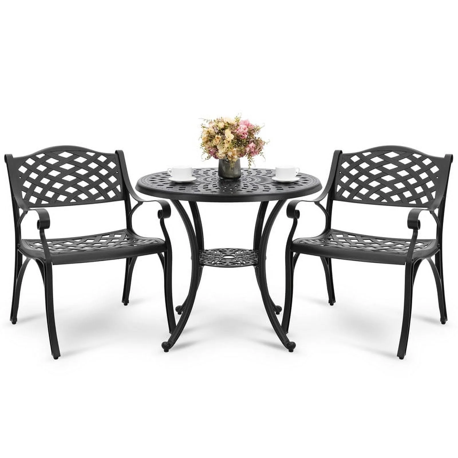 Nuu Garden 3 Piece Aluminum Patio Bistro Set with Umbrella Hole, All-Weather Rust-Resistant Outdoor Patio Bistro Furniture Set,Black