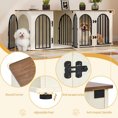 71" Dog Crate Furniture for 2 Dogs, Heavy Duty Indoor Dog Kennel TV Stand, XXL Wooden Dog Cage with Divider for Medium Large Dogs