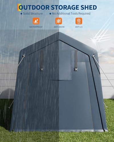 7x10 FT Portable Outdoor Storage Shed with 2 Roll-Up Zipper Doors & Vents, 240G Heavy-Duty Shelter Waterproof PE Tarp