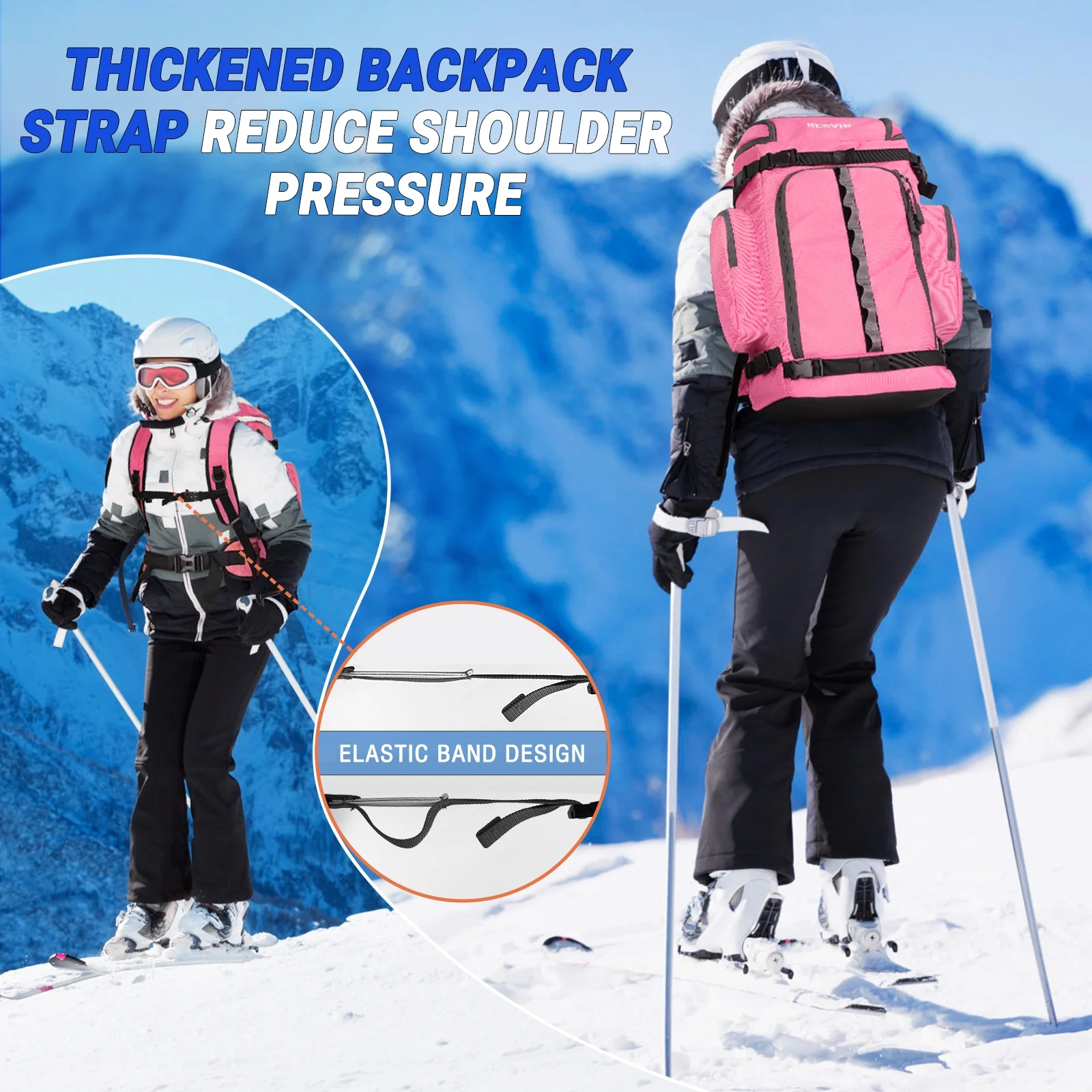 Ski and Snowboard Boot Bag Backpack - 60 L - Waterproof Winter Sport Pack for Travel Pink