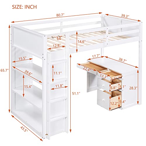 Harper & Bright Designs Full Size Loft Bed with Wardrobe and Desk, Solid Wood Loft Bed Frame with Storage, for Kids Teens Adults (Full Size, White)