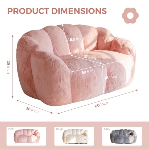 MAXYOYO Bean Bag Chair for Adults, Floral Shaped Bean Bag Sofa, Ultra Soft Faux Fur Floor Sofa, Large Reading Chair for Living Room Bedroom, Beige