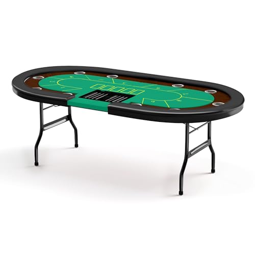 COLOR TREE Foldable Blackjack Poker Table, 84" Premium Texas Hold'em with Cup Holders, Padded Rails, Stylish Blue Design