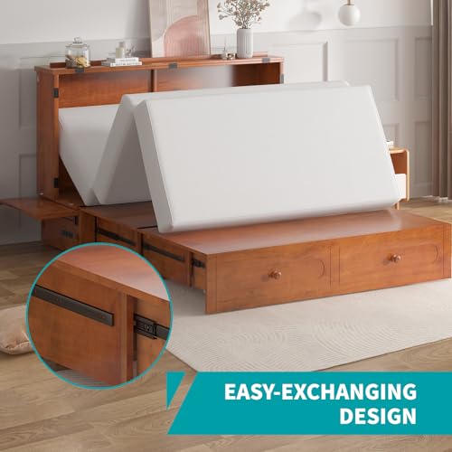 BALUS Murphy Cabinet Bed, Queen Cabinet Chest Bed with USB Charging Station, Tri-Fold Mattress
