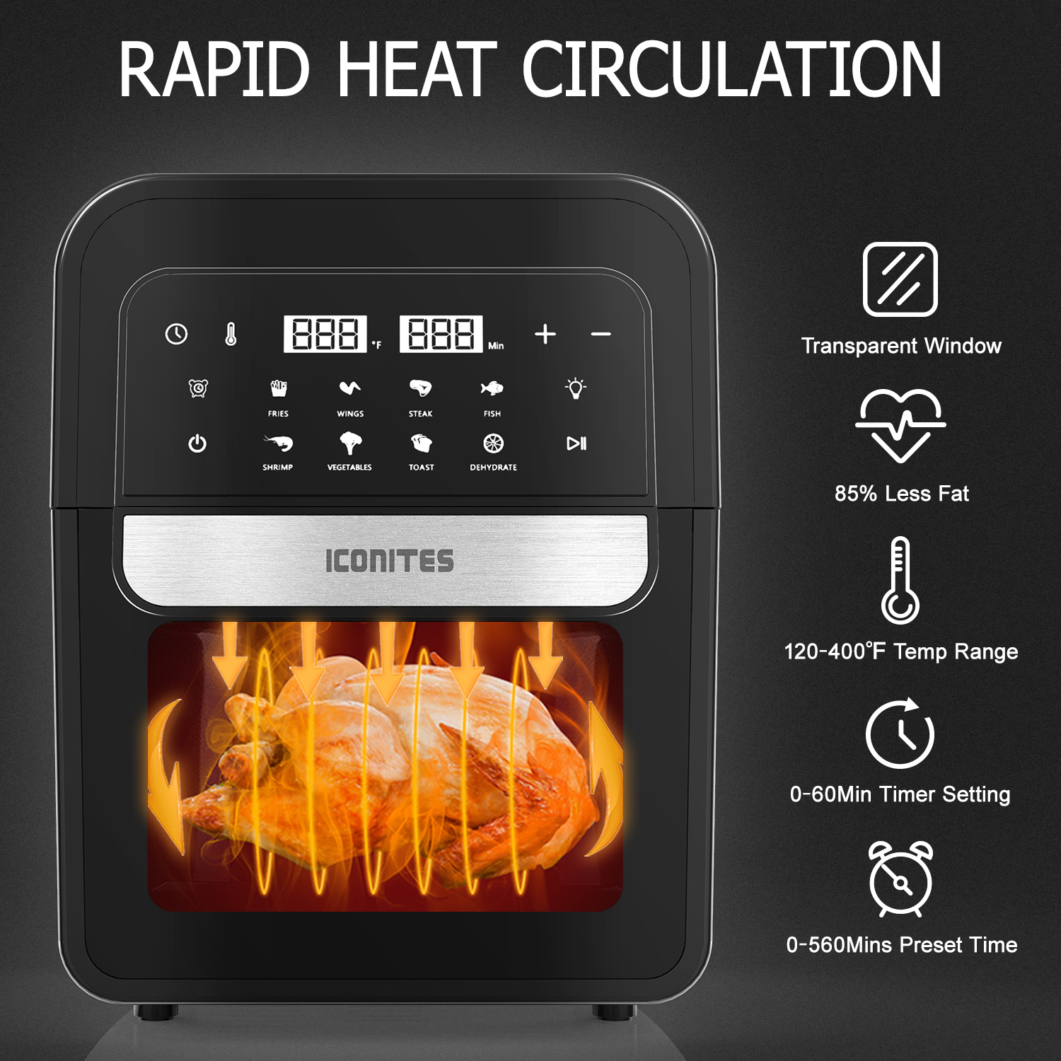 8-in-1 6.5 Quart Air Fryer Oven with Digital Touch-Screen, Air Fryers Toaster Oven Combo, ETL Certified