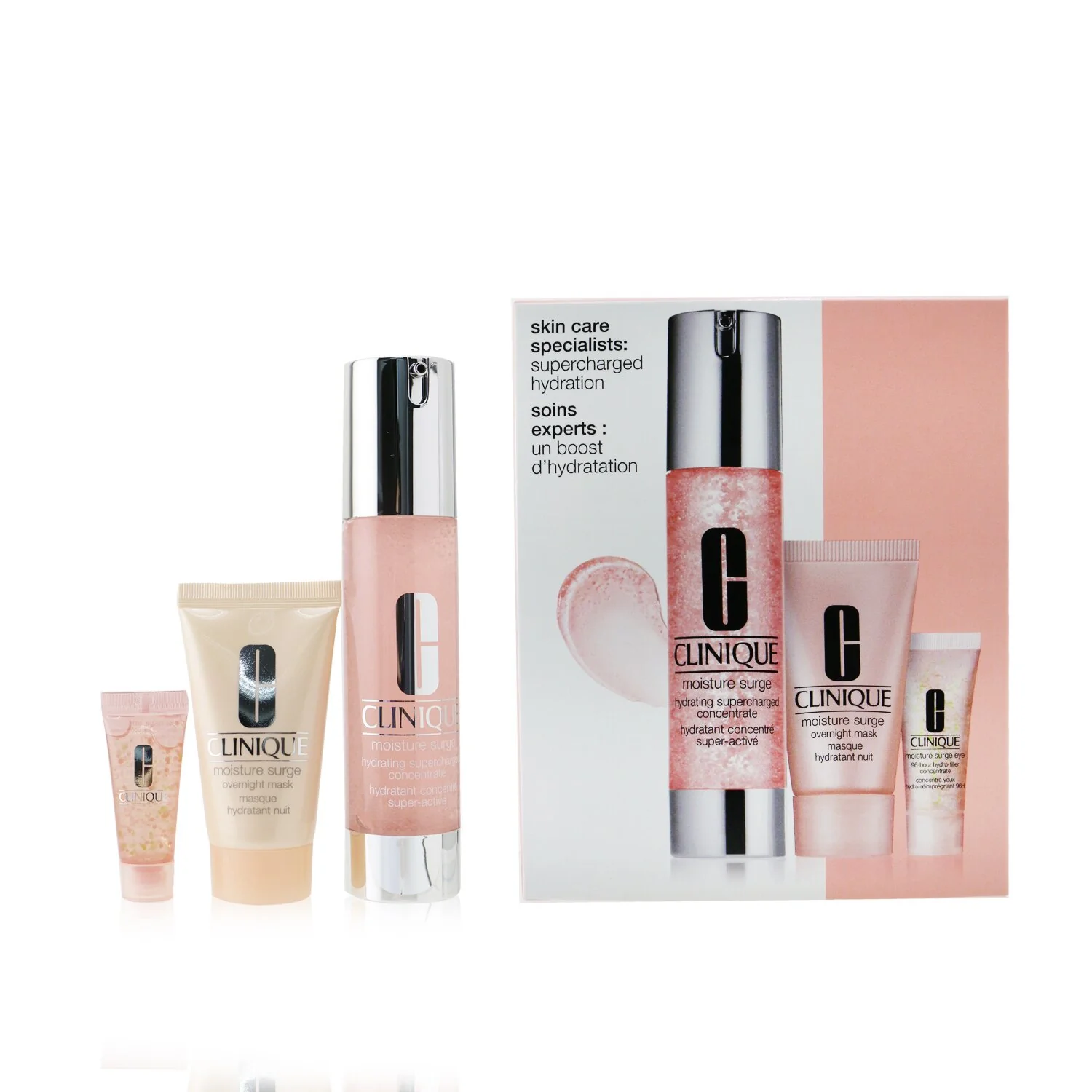 Clinique Skincare Specialists Supercharged Hydration Set: Moisture Surge Concentrate 48ml+ Overnight Mask 30ml+ Eye 96-Hr 5ml 3pcs