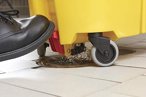 Rubbermaid Commercial 35Qt WaveBrake 2.0 Side-Press Mopping Bucket and Wringer with Foot Pedal Drain, Yellow, (2031764)