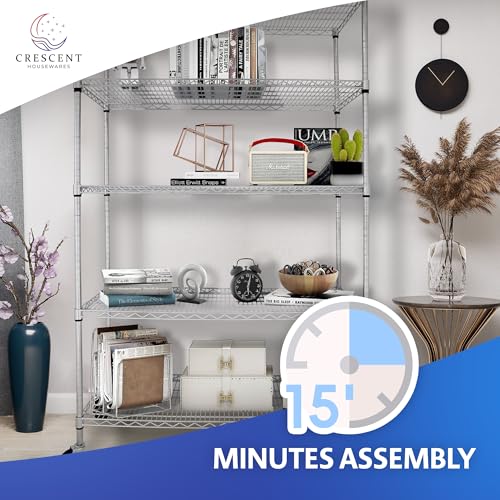 4000 LBS Heavy Duty Wire Rack 48 x 24 x 76, 5-Tier NSF Commercial Rolling Rack with Wheels, Chrome Metal Shelving Unit for Garage, Kitchen, Warehouse