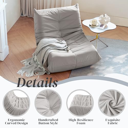 Bean Bag Chair for Adults - Suede & Microfiber Fireside Floor Chair, Comfortable Corner Lounge Sofa for Living Room, Bedroom, Office (3-Seater, Beige)