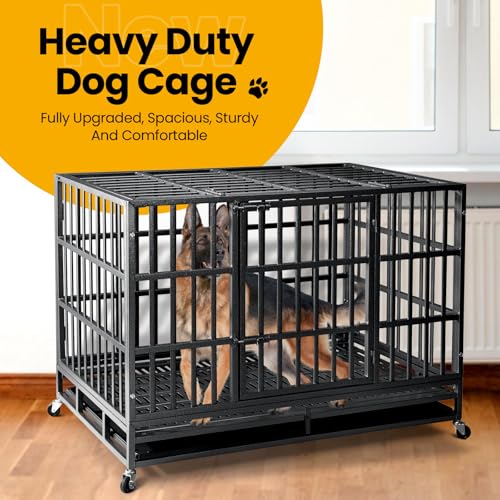 Oranland 48 inch Heavy Duty Indestructible Dog Crate,2025 New Upgraded Reinforced Baseplate for Large Dogs