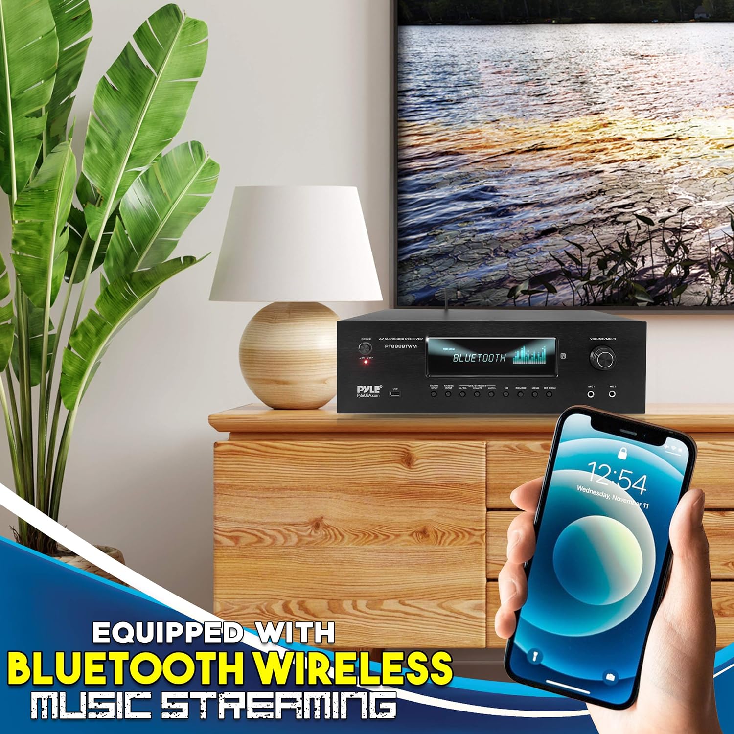 1000W Bluetooth Home Theater Karaoke Receiver - 5.2-Ch Stereo Amplifier 2 UHF Wireless Microphone Video Pass-Through Supports