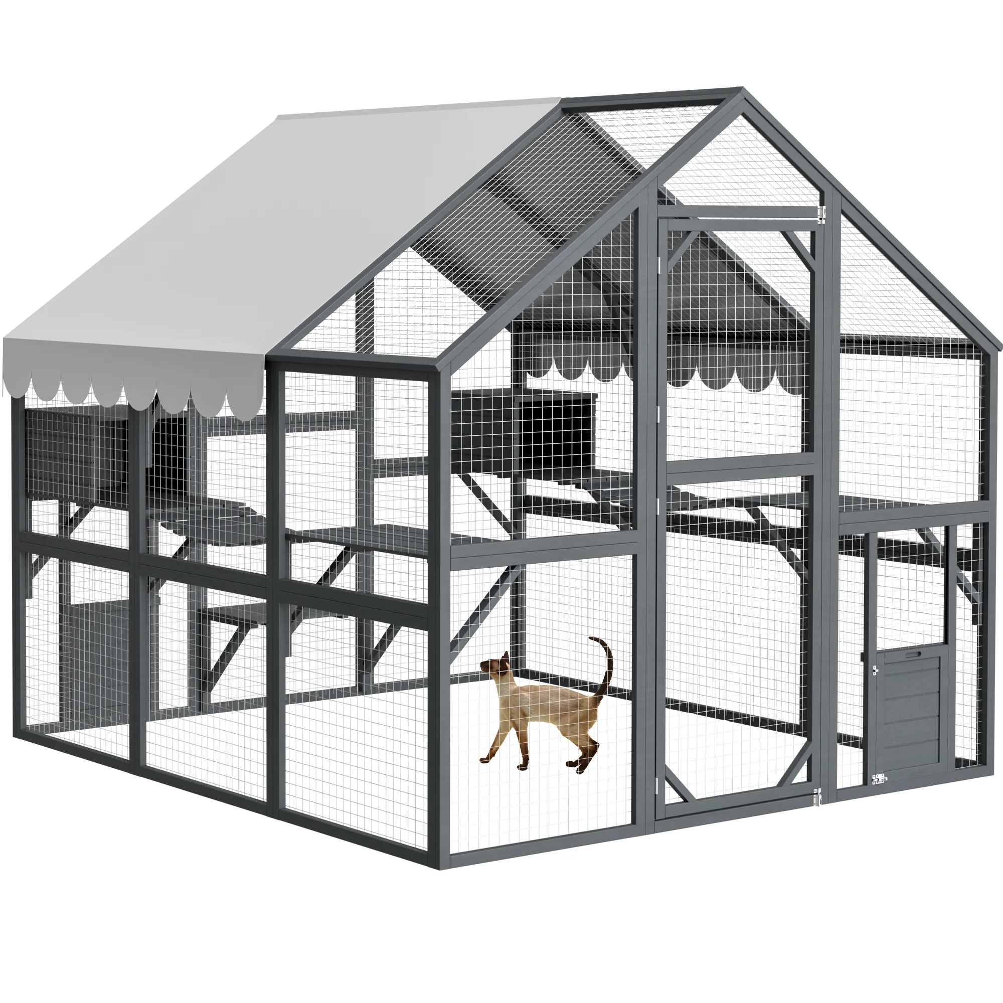 Montary Catio Outdoor Cat Enclosure with Window Access, 4-Tier Cat House with Wheels, Waterproof Roof &amp; Resting Box, Large Gray Cage