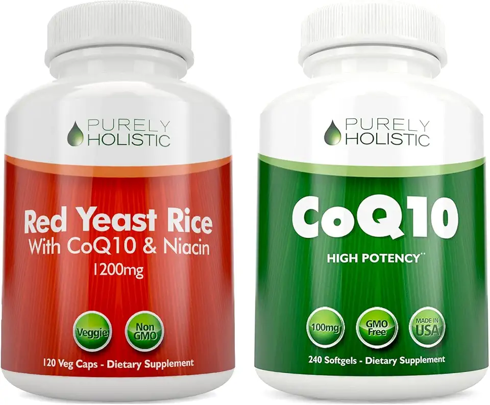 Purely Holistic Red Yeast Rice 1200mg & Niacin + CoQ10 100mg - 120 Capsules & 240 Softgels Bundle - Made in USA - Kansas Nuitrition - HNZSDS