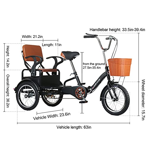 Outroad Adult Tricycle, 16 inch Cruiser Trike, Foldable Bicycle for Elderly 3 Wheel Bikes with Back,Cargo Basket and Comfortable Seat for Seniors