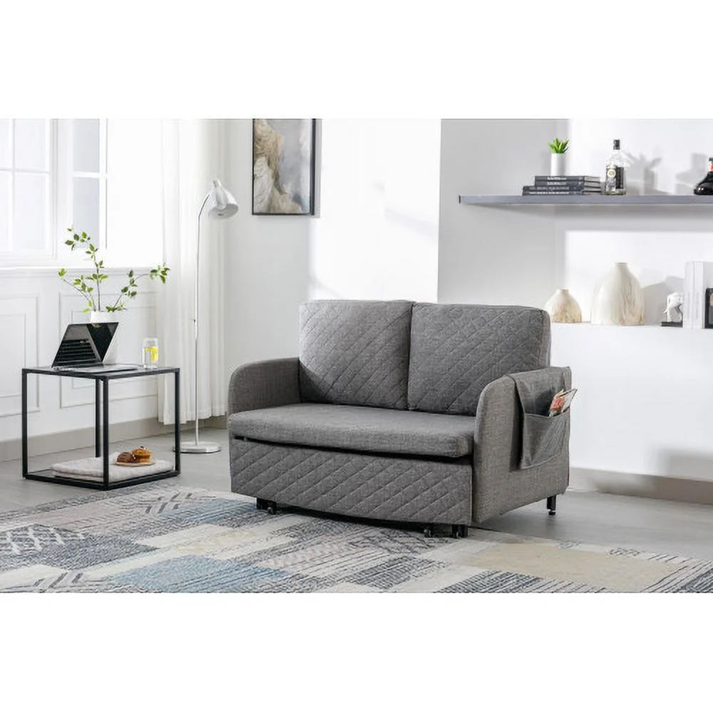Convertible Sleeper Sofa Bed, Modern Velvet Loveseat Couch with Pull Out Bed, Small Love Seat Futon Sofa Bed with Headboard, 2 Pillows & Side Pockets
