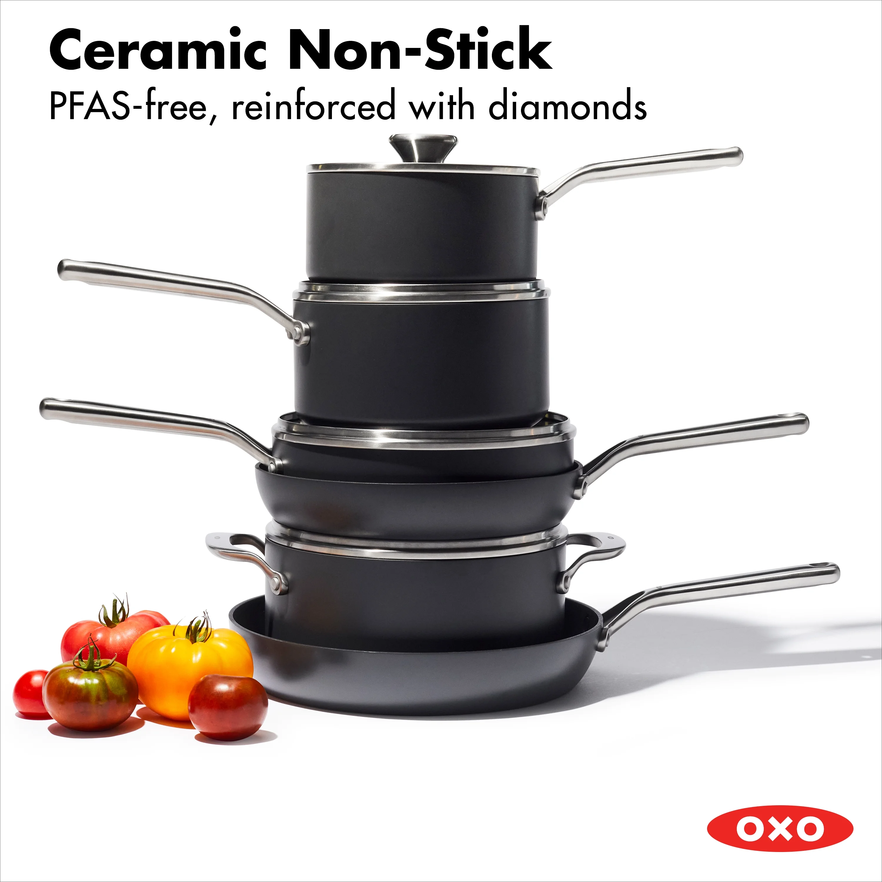 OXO Professional Hard Anodized PFAS-Free Nonstick, 10 Piece Cookware Set, Induction, Black
