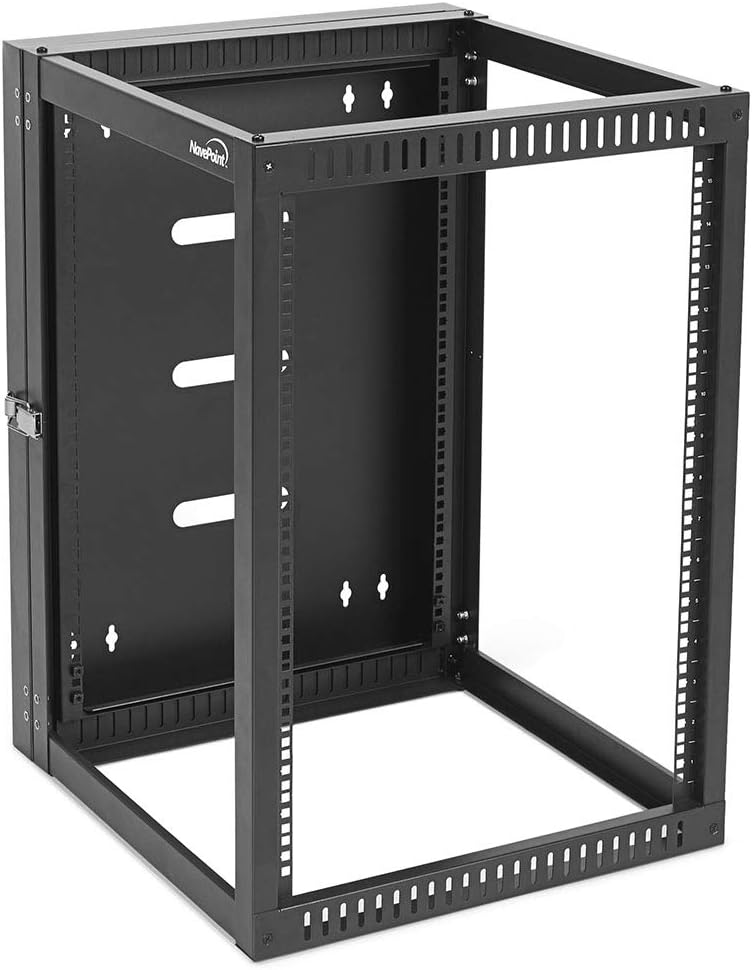 NavePoint 15U Hinged Open Frame Wall-Mount Network Rack, 4-Post 24 Inch Depth, Rear Swing Frame, Easy Rear Access to Equipment and Cable Management