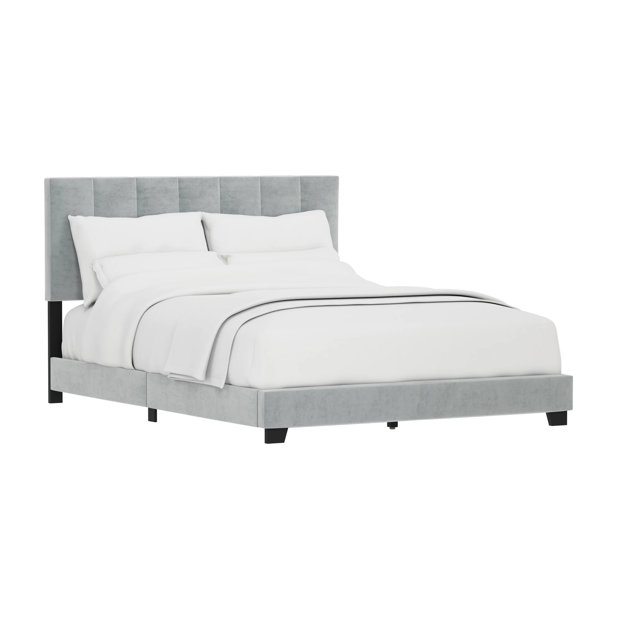 Reece Channel Stitched Upholstered Queen Bed, Platinum Gray, by Hillsdale Living Essentials