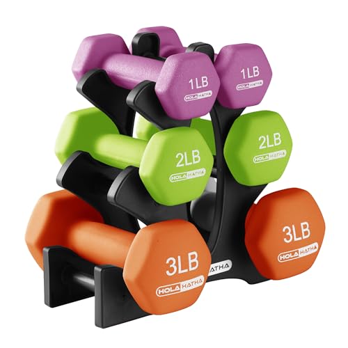 HolaHatha Neoprene Dumbbell Free Hand Weight Set with Rack, Ideal for Home Exercises to Gain Tone and Definition