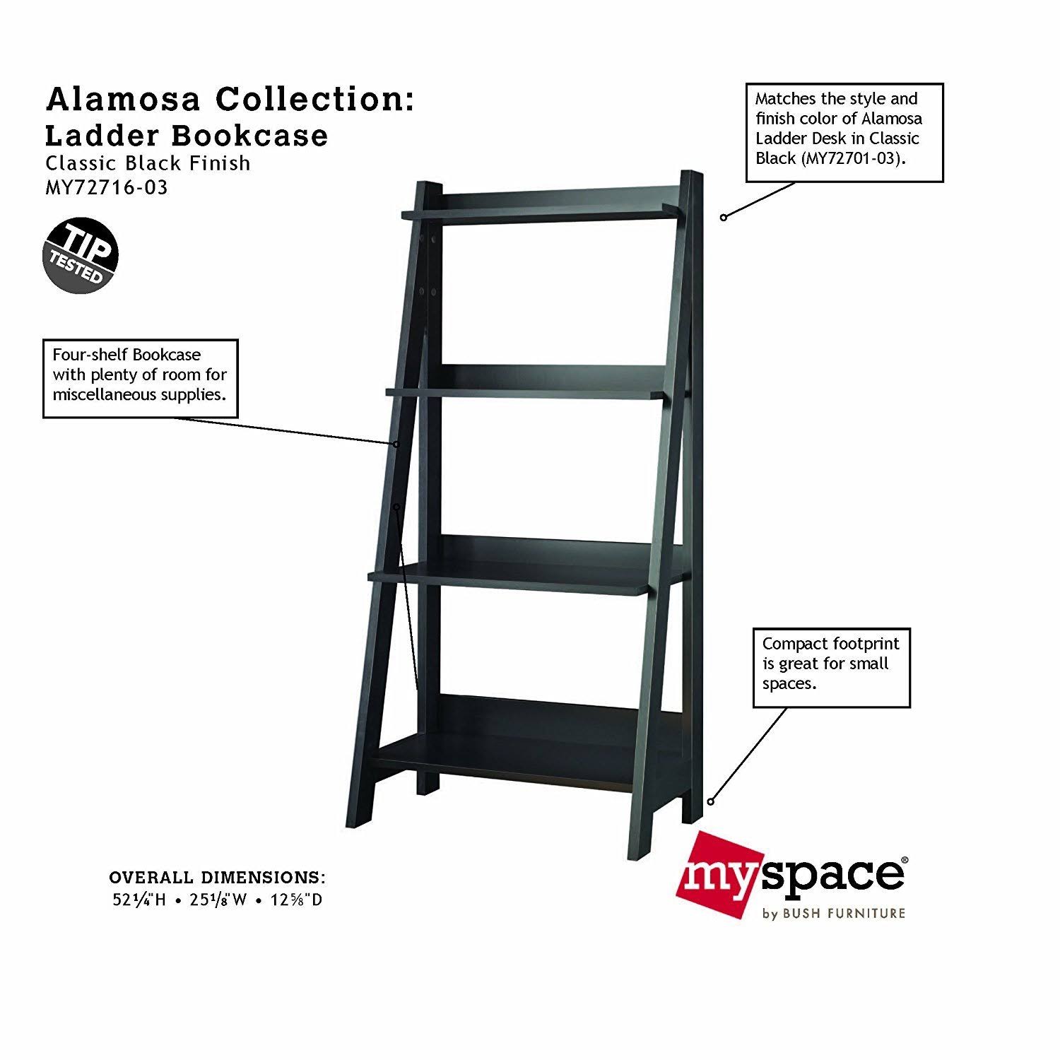 Bush Furniture Alamosa Classic Black Ladder Bookcase