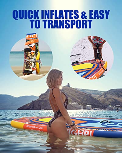 Highpi Inflatable Stand Up Paddle Board Premium SUP Accessories, Backpack, Wide Stance, Surf Control, Non-Slip Deck, Leash, Paddle and Pump
