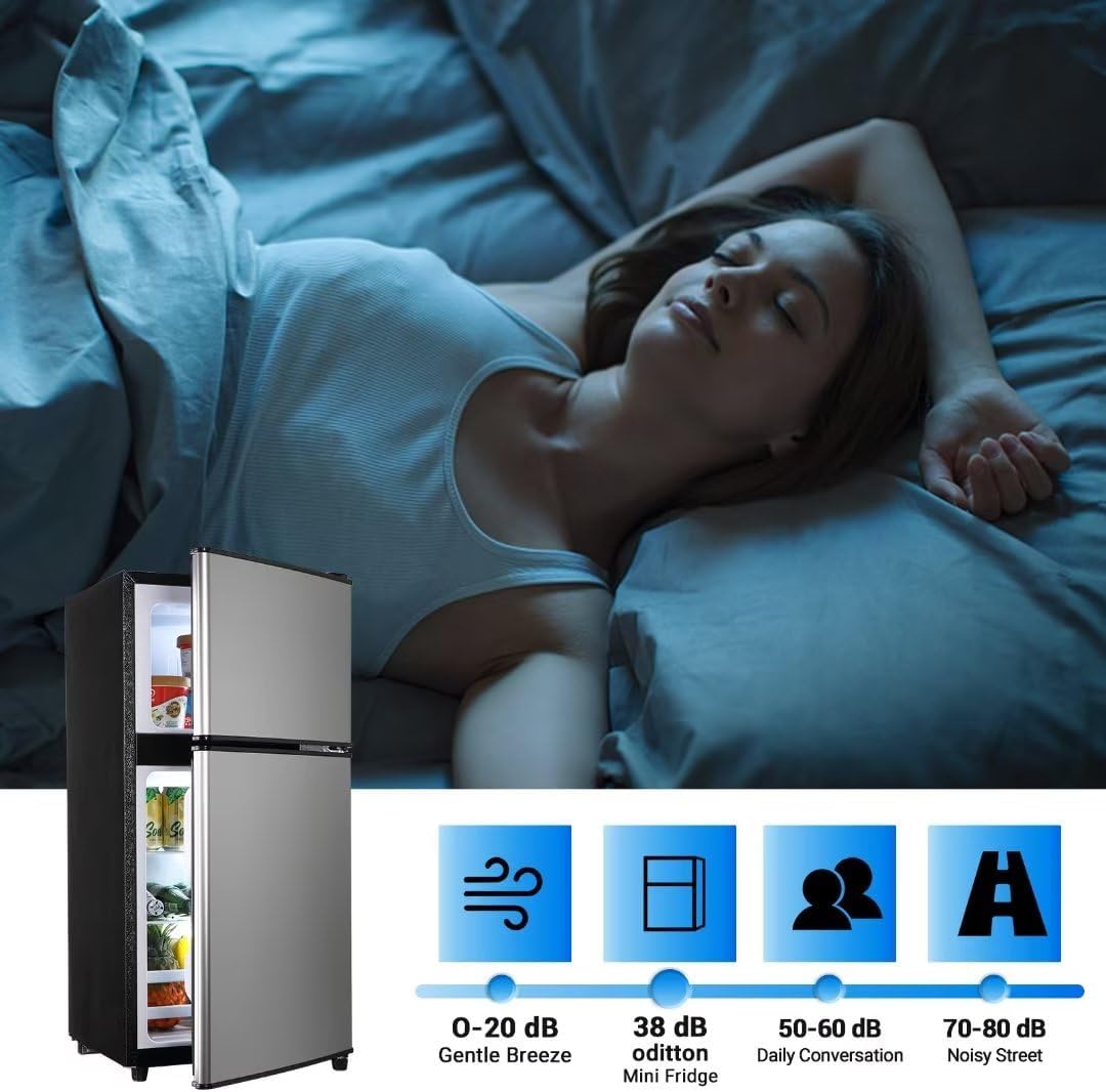 Compact Refridgerator with Freezer, 3.5 Cu.Ft Small Refrigerator with 7 Level Adjustable Thermostat Control for Kitchen, Dorm, Apartment, Office