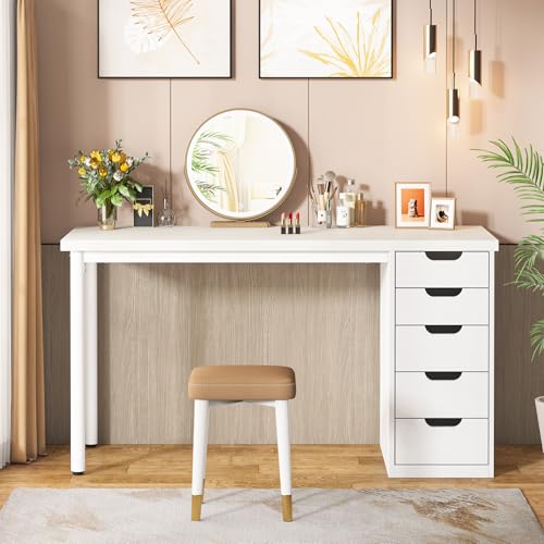 Tribesigns 47 inches Vanity Desk with 5 Drawers, Rustic Brown Makeup Vanity Table Dressing Table with Storage, Modern Simple Computer Desk for Women