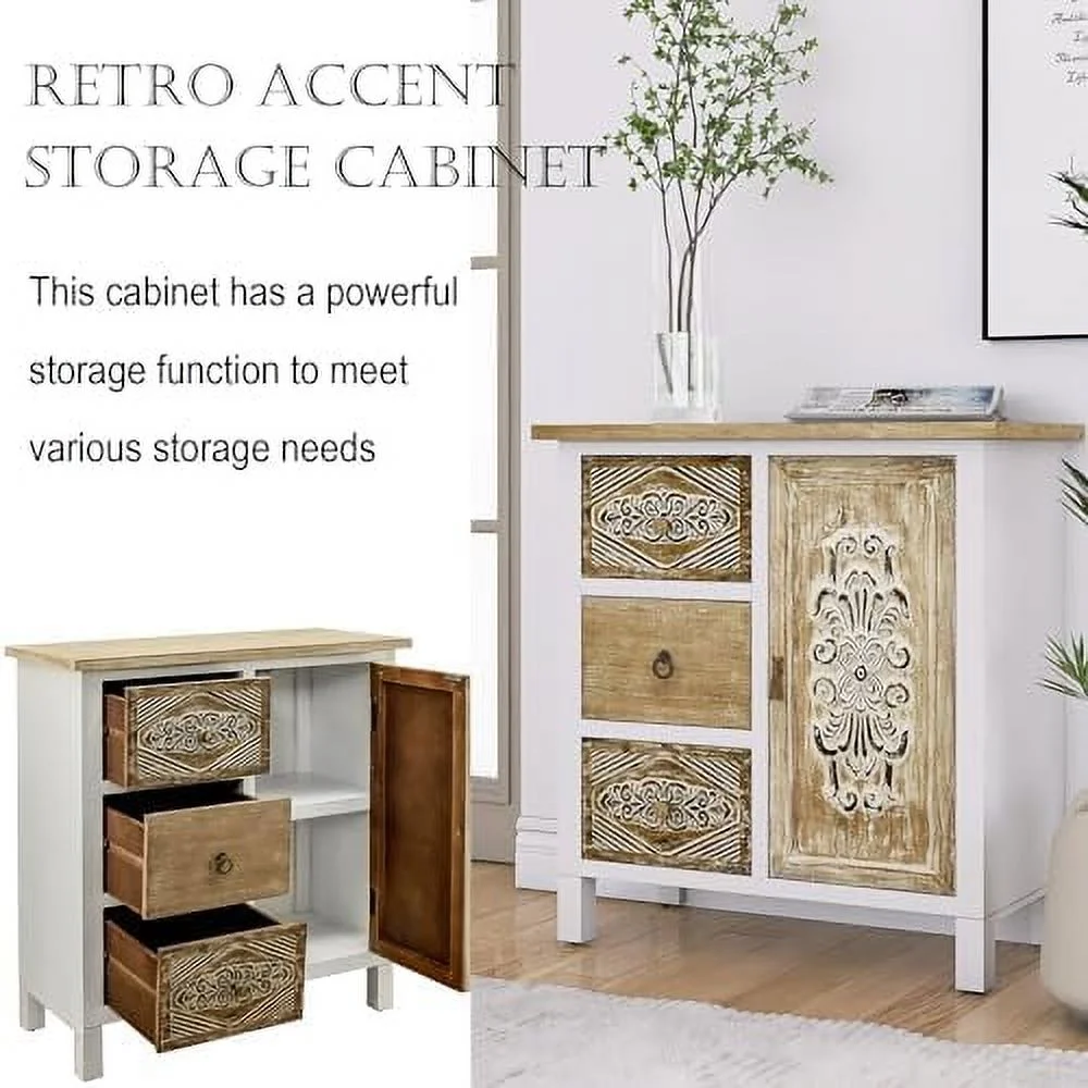 TJUNBOLIFE Accent  Cabinet  -Carved Wood Sideboard with 5 Drawers  Premium MDF Construction  Retro Accent  Cabinet for Entryway  Living Room