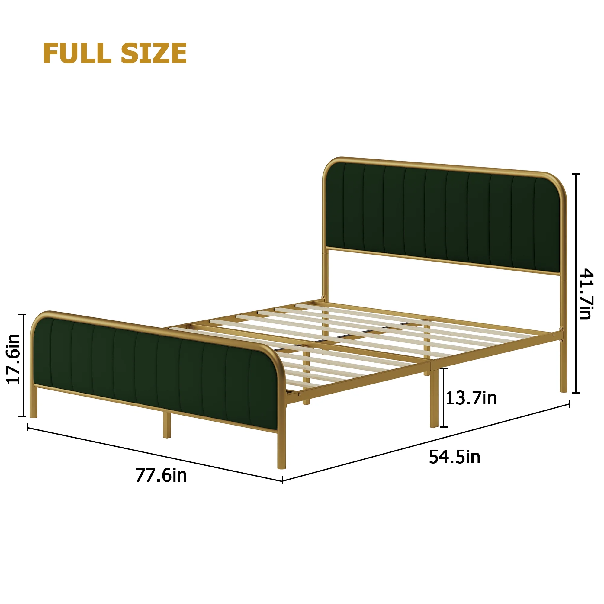 WhizMax Full Size Platform Bed Frame with Upholstered Headboard - Button Tufted Design for Elegant Style in Green