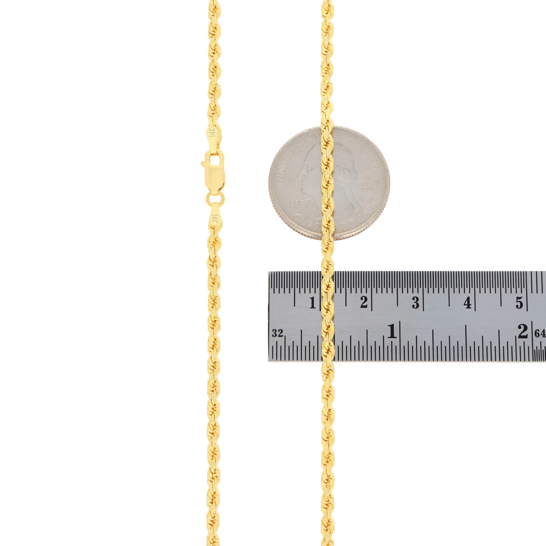 Nuragold 14k Yellow Gold 3mm Rope Chain Diamond Cut Necklace, Mens Womens Jewelry 16" - 30"