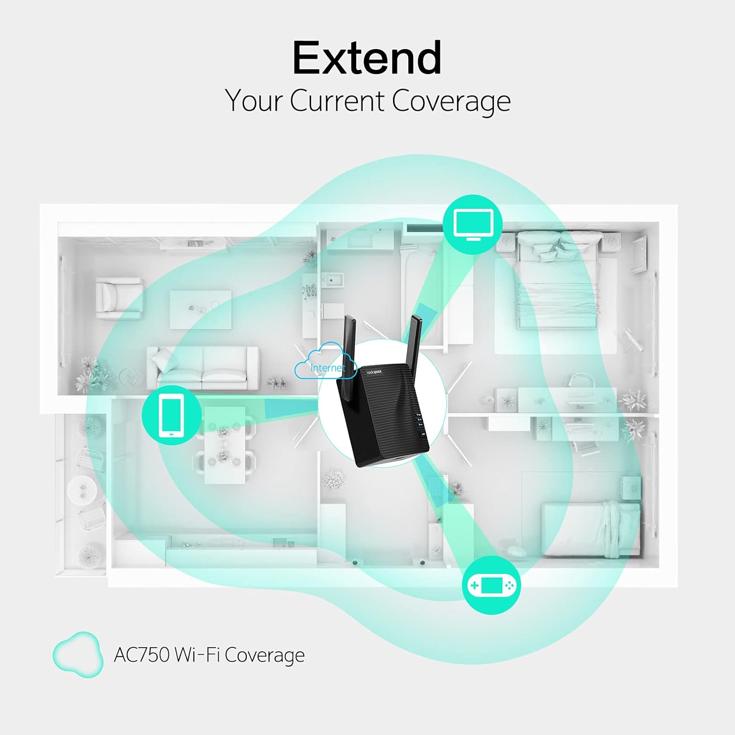rockspace WiFi Extender - Dual-band Wifi Range Extender with erthernet port, Access Point Mode, WPS Button Setup, 360&deg; Full Coverage