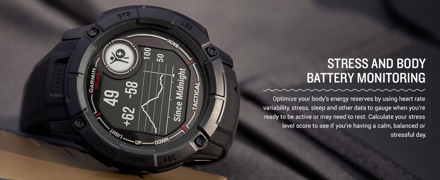 Garmin Instinct 2X Solar - Tactical Edition Black, Rugged Outdoor GPS Smartwatch for Men, Solar Charging Capability