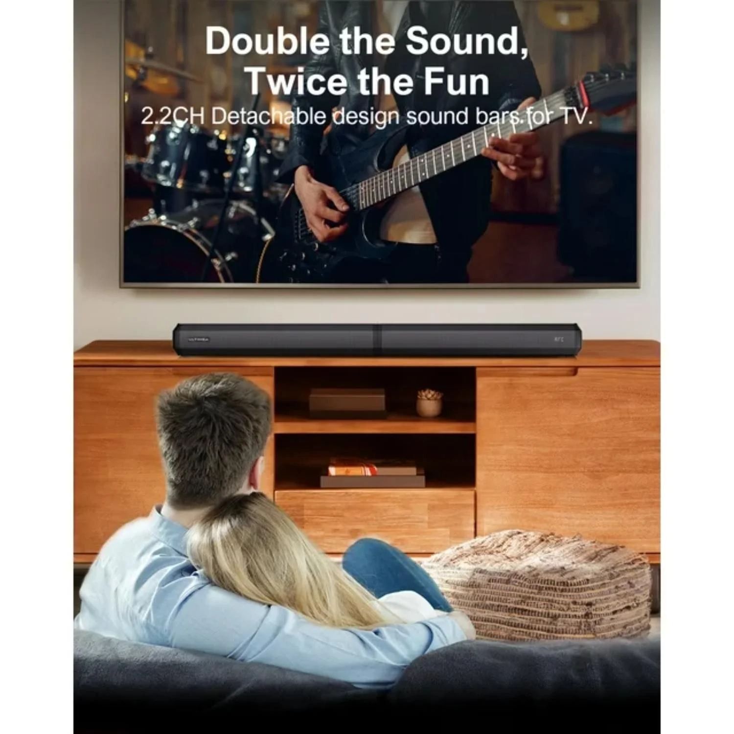 ULTIMEA 2.2ch Sound Bar for TV, Built-in Dual Subwoofer, 2 in 1 Separable Bluetooth 5.3 Soundbar , Bassmax Adjustable TV Surround Sound Bar