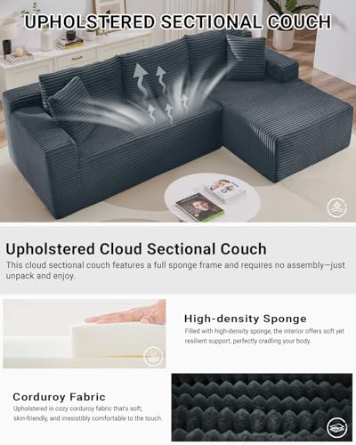105 Inch Cloud Sectional Couch,Modern Modular Sectional Sofa with Deep Seat,Corduroy Boneless Couches with L-Shape Chaise for Living Room Bedroom