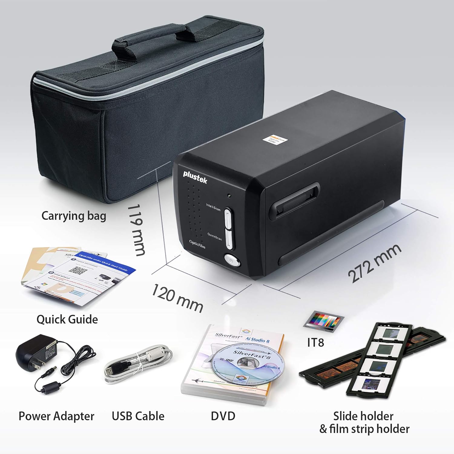 Plustek OpticFilm 8200i AI - 35mm Film & Slides Scanner. IT 8 Calibration Target + SilverFast Ai Studio 8.8, 7200 dpi Resolution 64Bit HDRi , Mac/PC