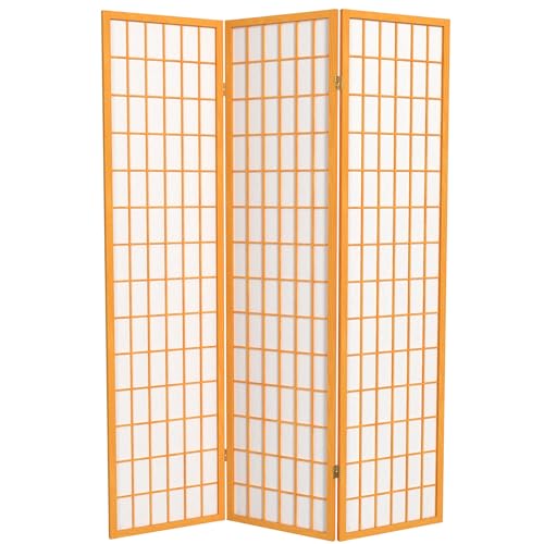 Red Lantern 6 ft. Tall Window Pane Shoji Screen-Natural-4 Panels Room Divider