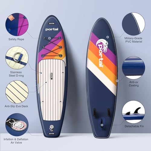 PORTAL SUP Inflatable Paddle Board for Adults 10'6'' Stand Up Paddleboard,Non-Slip Deck Blow up Paddle Boards with Adjustable Paddle, Carry Bag