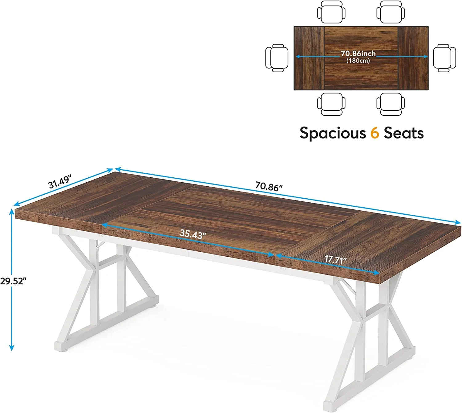Tribesigns 71" Executive Desk, Large Computer Desk Study Writing Table for Home Office (Brown/White) - Curated Treasures Market