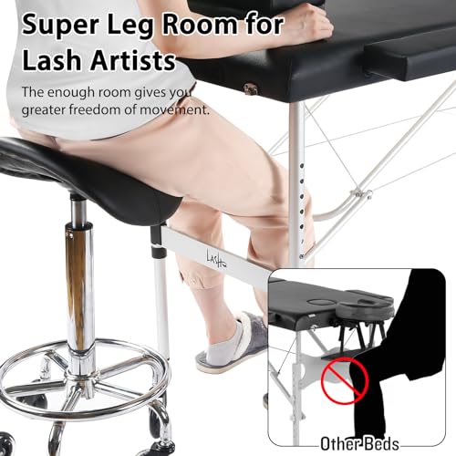 Portable Lash Bed for Lash Extensions Massage Table with Eyelash Pillow Esthetician Bed Spa Table Spa Bed Height Adjustable Waterproof Aluminum Frame